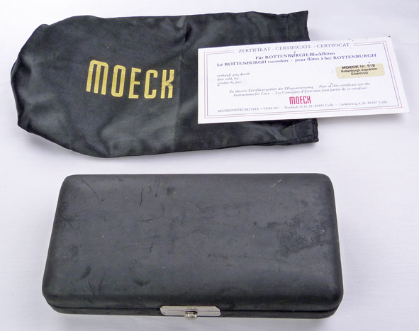 Used Moeck Rottenburgh 519 4107 ebony sopranino recorder - outside of original case and case cover