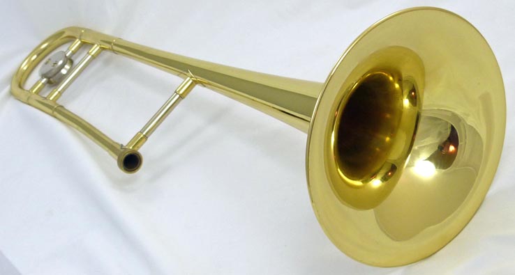 Used Bach USA student trombone - close up of bell